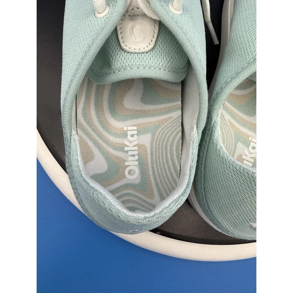 Olukai Pehuea Li Womens Size 8.5 Pale Aqua White Casual Lace Up Slip On‎ Shoes